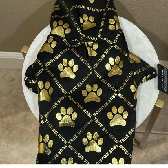 True Religion Metallic Paw Logo Dog Hoodie - Picture 7 of 8
